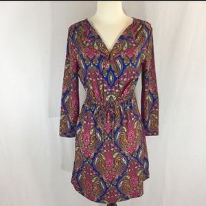 Paisley 70s 3/4 sleeve tie waist dress by Merona
